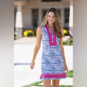 Simply Southern Sleeveless Printed Shift Dress Blue Pink Resort Size S NWT